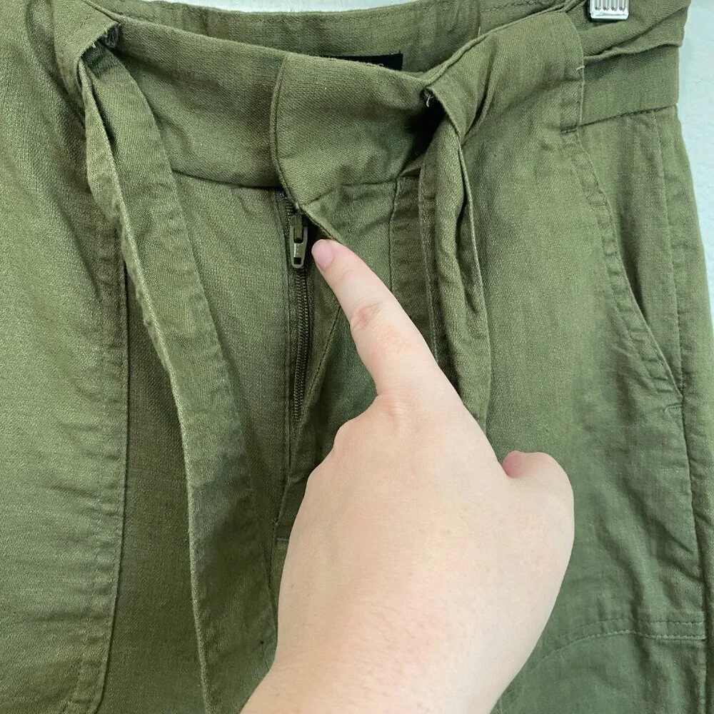 Banana Republic Green Linen Blend High-Waist Paper Bag Trousers Pants Size 0